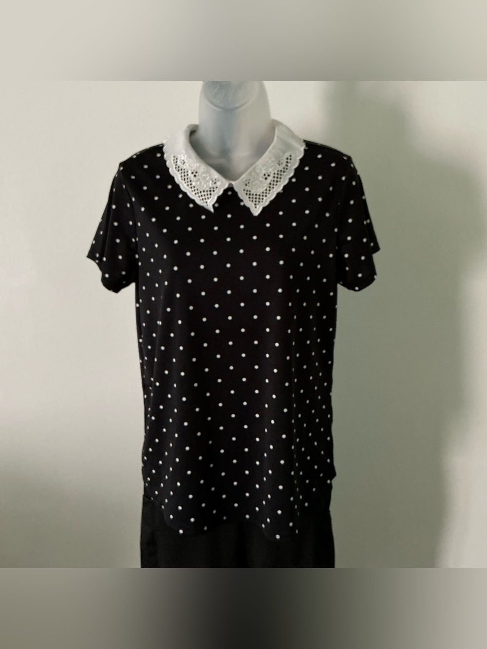 Lace & Joy Women’s Black & White Polka Dot Blouse – Small
